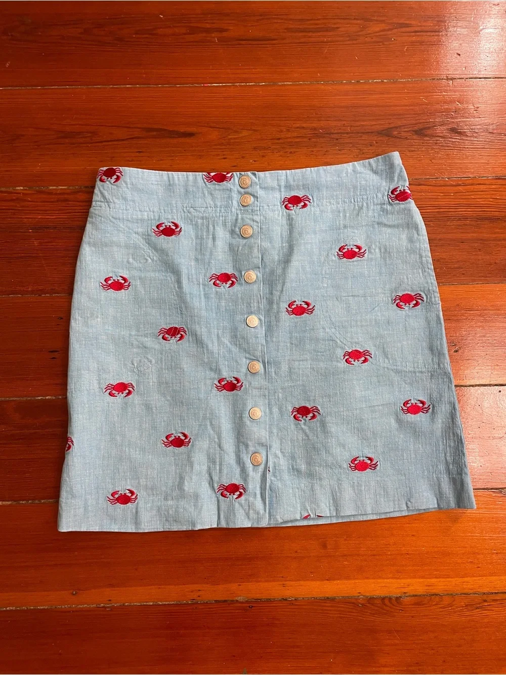 Lilly Pulitzer Chambray Embroidered Crab Snap Front Skirt White Label Sz 2 💛🎀